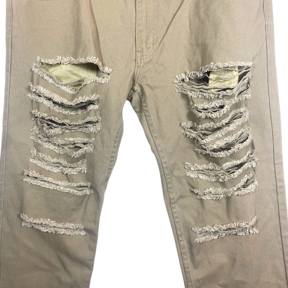 Akademiks Rip Twill Jeans Mens 38x30 Camel AKA36JN37 Punk Ript‎ Jeenz Distressed - Picture 3 of 15
